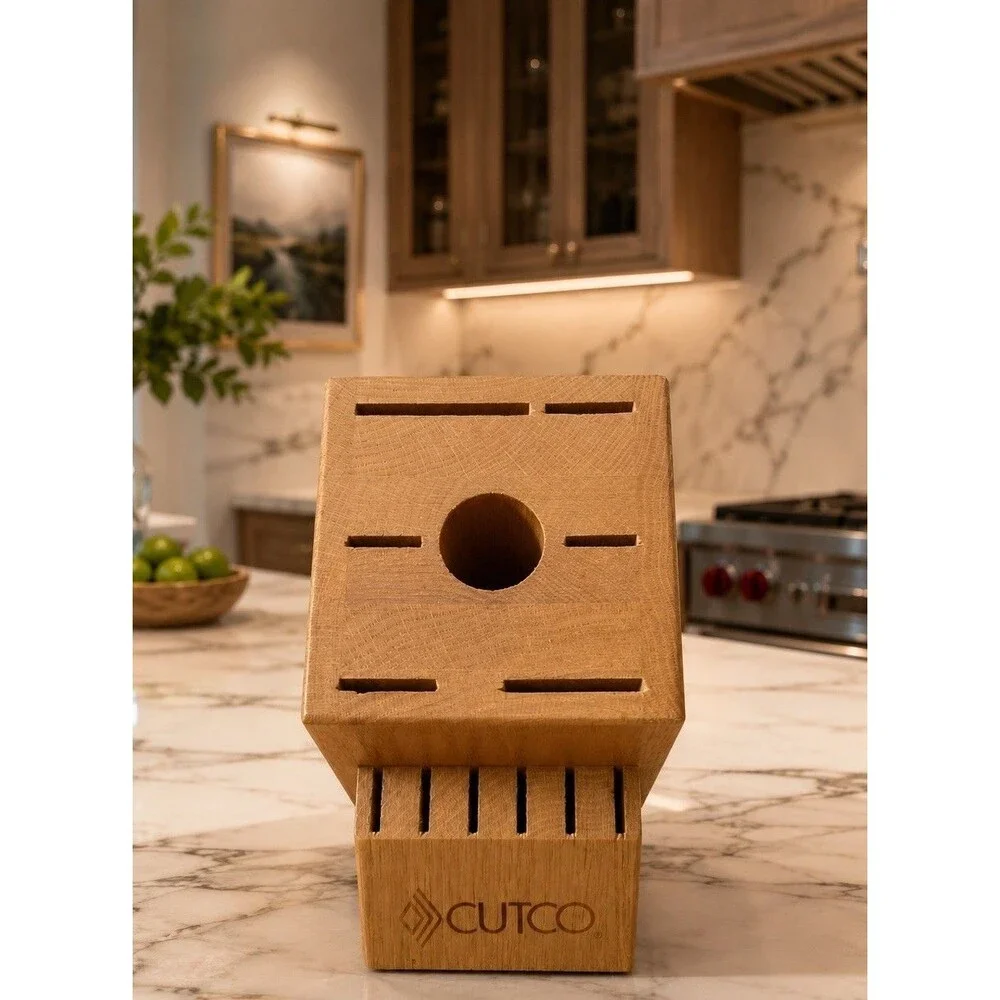 Cutco Honey Oak Wood Knife Block Holder 13 Slot Storage 12 Knife's & 1 Sharpener